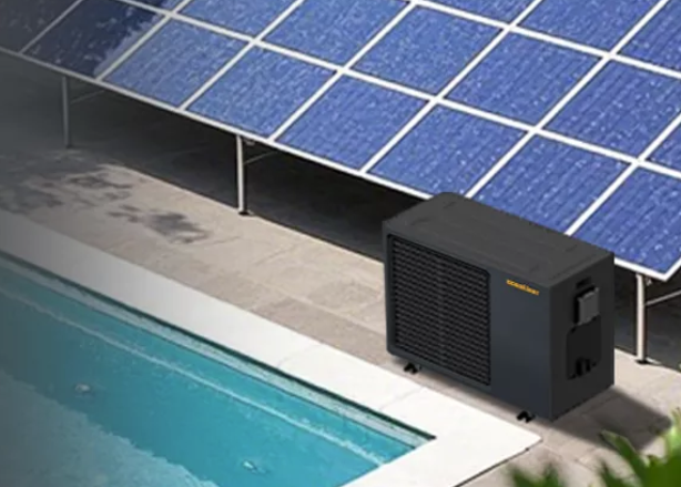 Image of a PV-powered heat pump system, featuring solar panels connected to a heat pump, providing efficient heating and cooling through renewable energy.