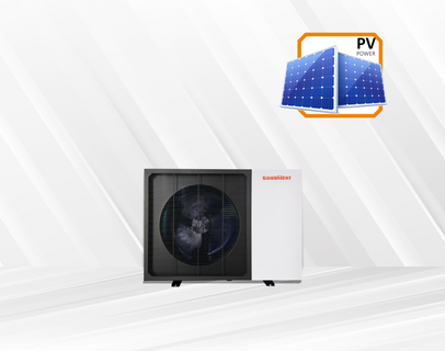 Pompa di calore residenziale alimentata con alimentazione in foto fotovoltaico