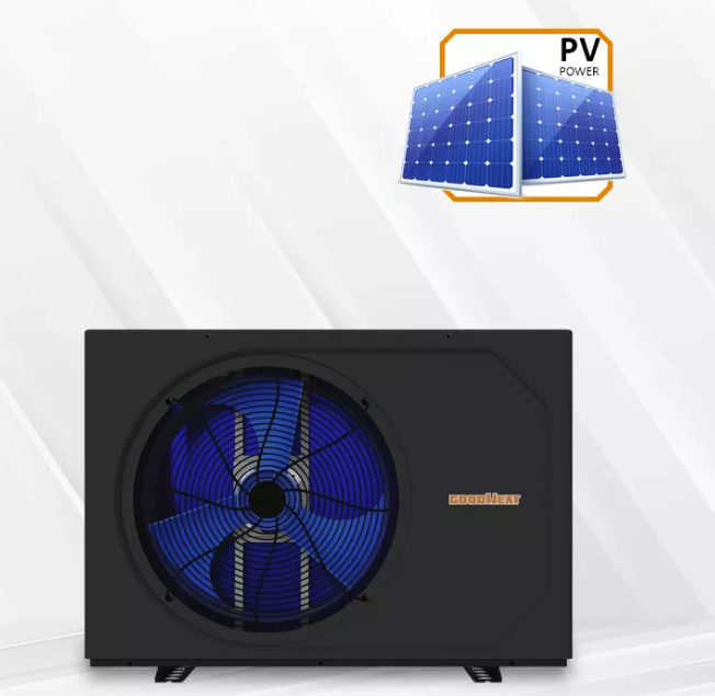 Image of a photovoltaic heat pump system, showcasing solar panels powering a heat pump for efficient heating and cooling.