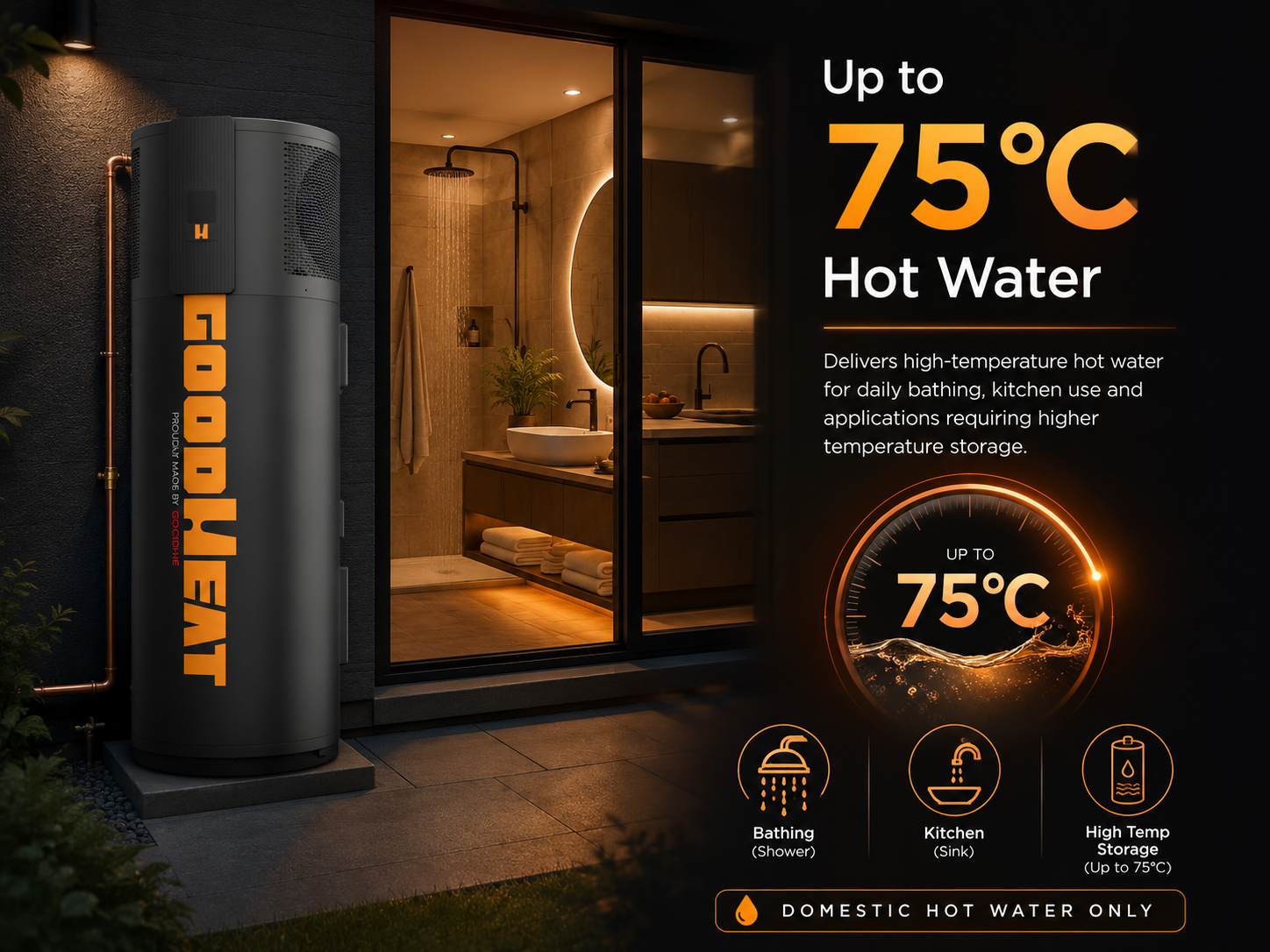 Eau chaude jusqu'&agrave; 75&deg;C