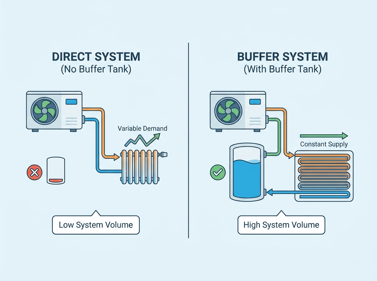 Heat pump installation and hydronic piping configuration