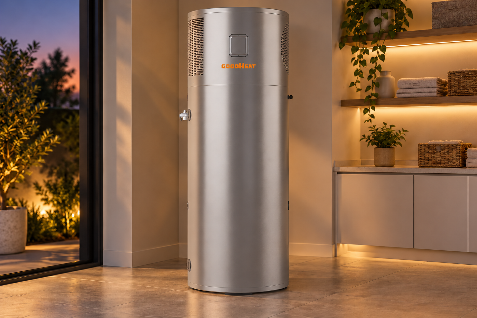 Front controller on a GOODHEAT R134a all-in-one heat pump water heater