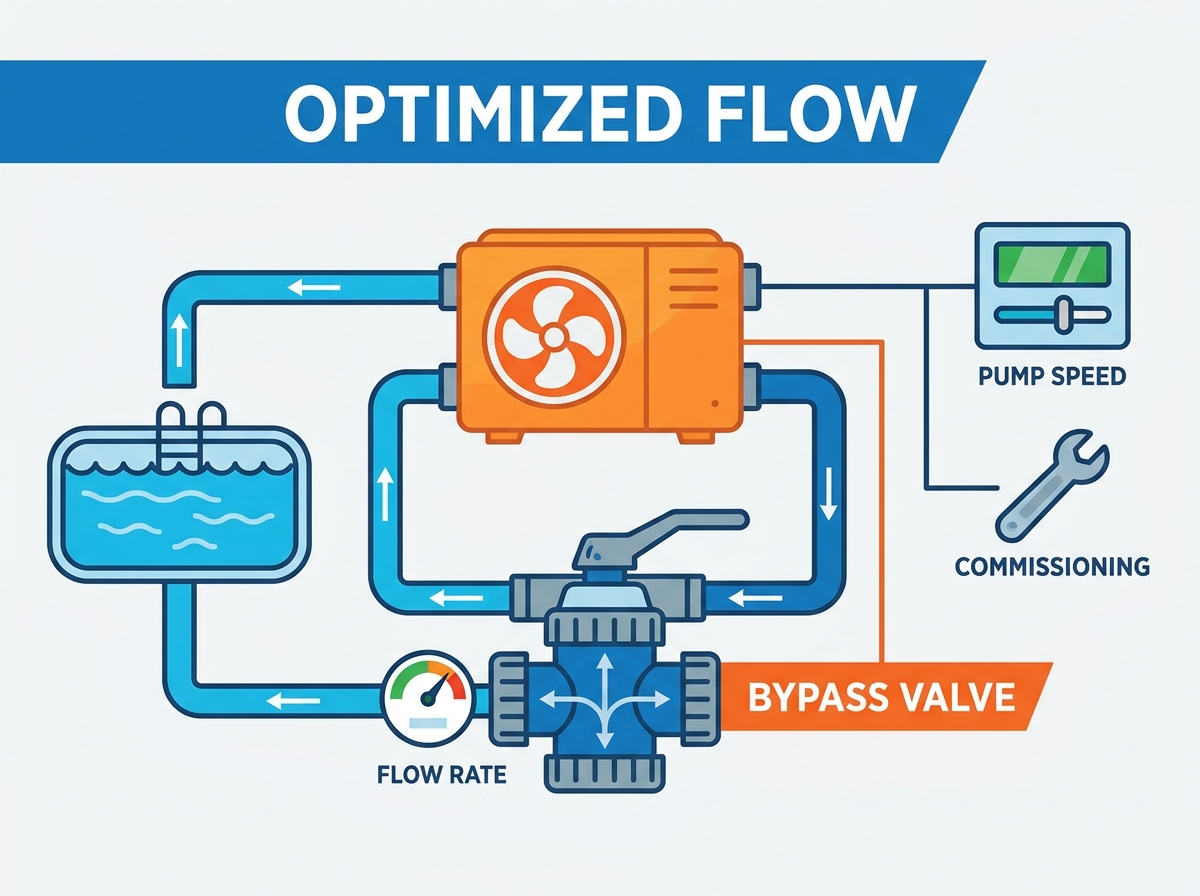 Swimming pool heat pump installation and bypass valves