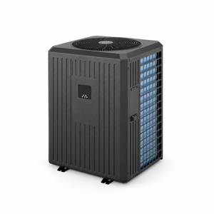 R290 top discharge swimming pool heat pump with a graphite cabinet and blue side coil